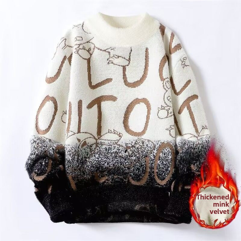 Mink Velvet Half Turtleneck Sweater – Thick Jacquard Batwing Knit Pullover