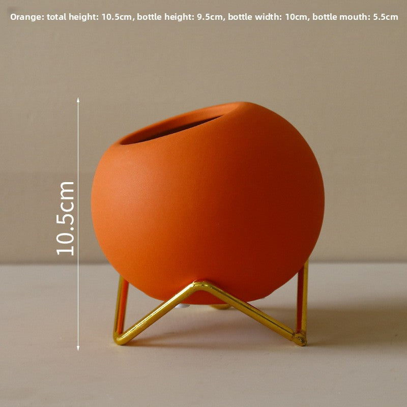 Nordic Decorative Potted Plant – Modern Ceramic & Iron Frame Succulent Ornament