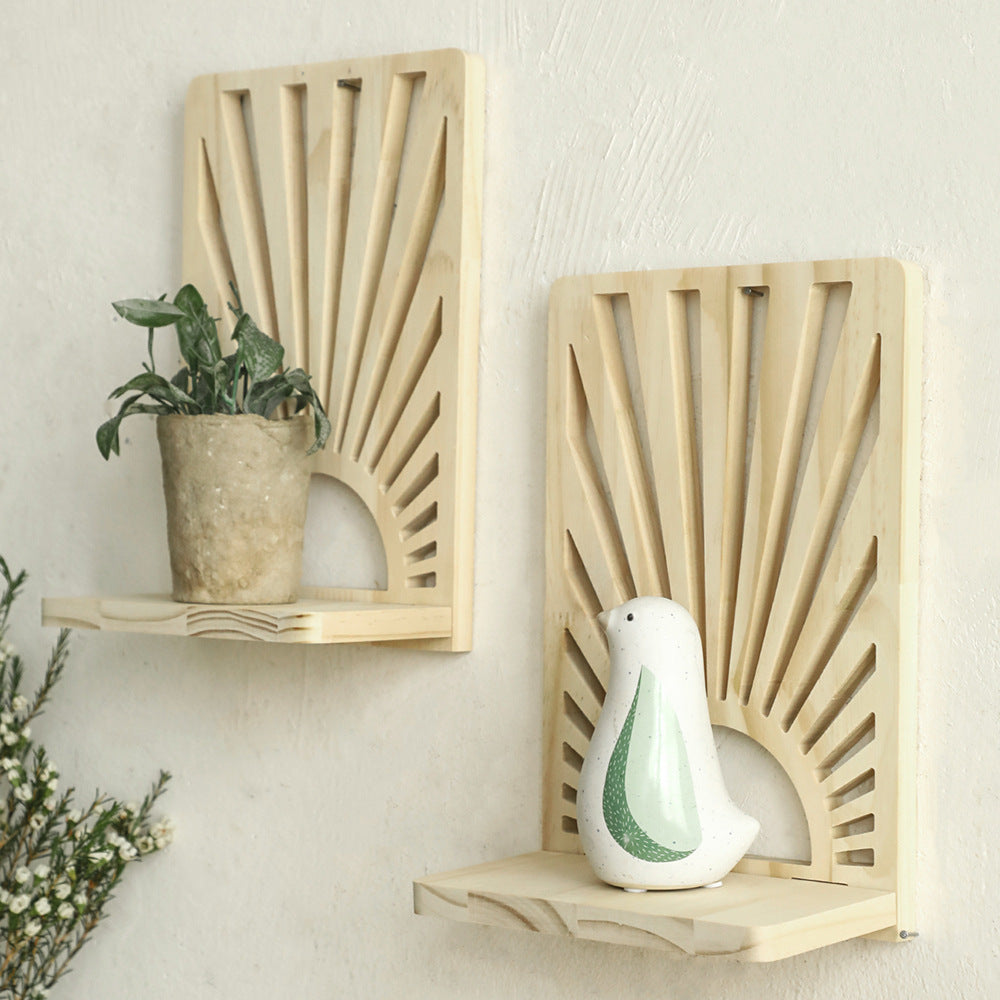Fan-Shaped Wall Shelf – Solid Wood Decorative Flower Pot Rack