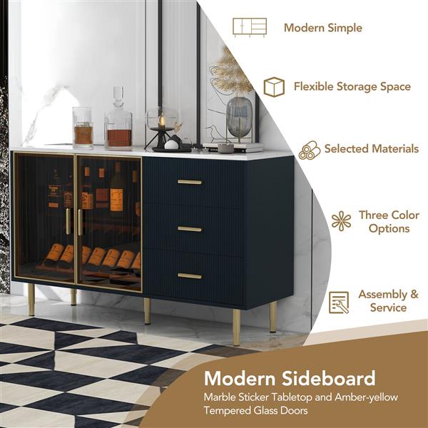 Modern Light Luxury Sideboard Cabinet – MDF, Tempered Glass & Metal