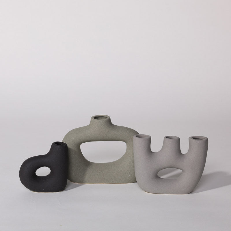 Nordic Wabi-Sabi Ceramic Vase – Matte Frosted Minimalist Decorative Ornament