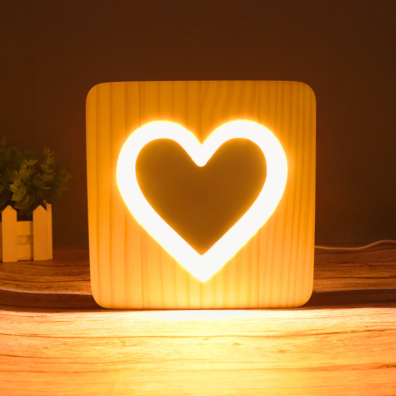 3D Wooden Projection Night Light – LED Carved Ambient Table Lamp