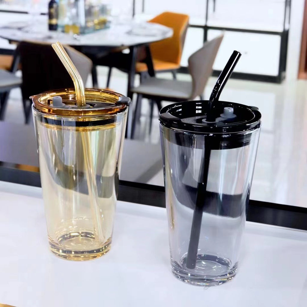 Glass Tumbler with Lid & Straw – Heat-Resistant Drinking Cup
