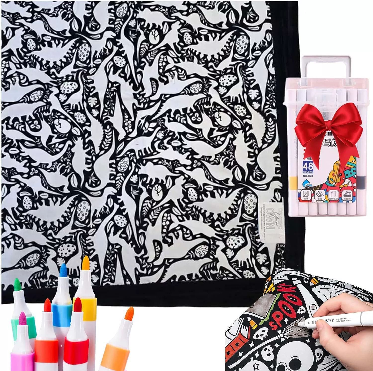 Kids DIY Coloring Blanket – Reusable Velvet Art Activity Blanket with Markers