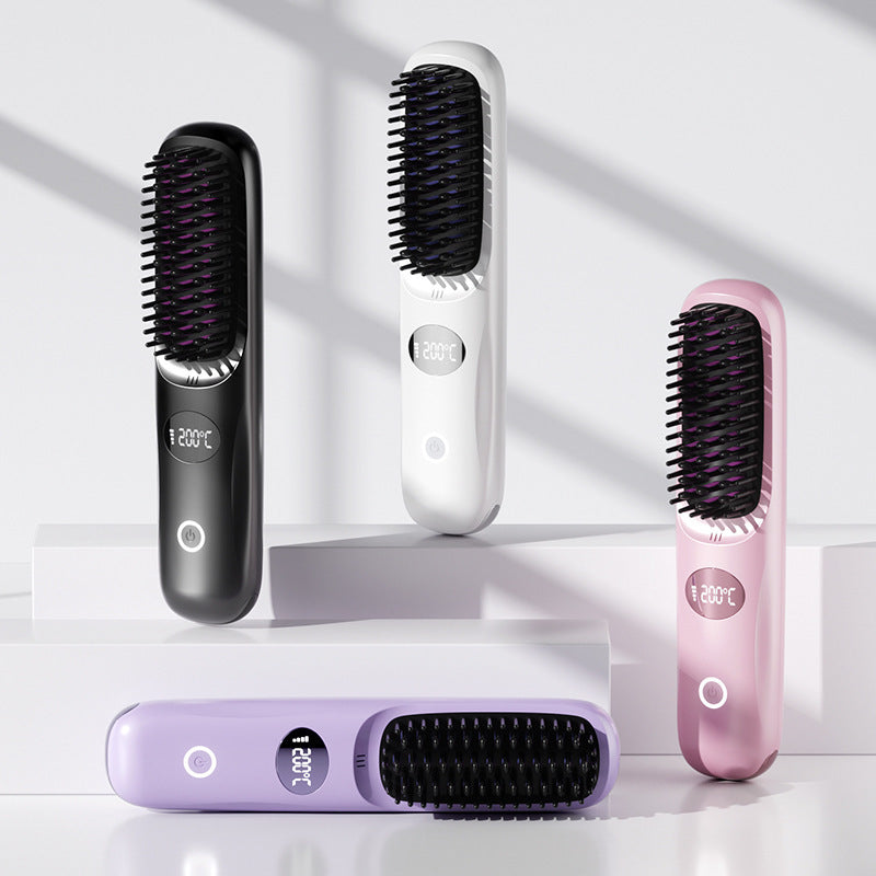 Cordless Hair Straightening Comb – Ceramic Rechargeable Styling Brush