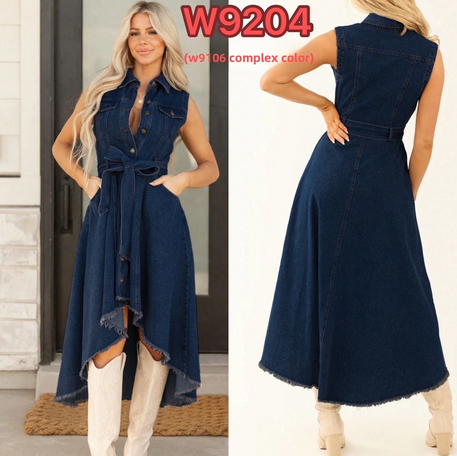 Women’s Denim Midi Dress – Sleeveless Lace-Up Irregular Hem Dress