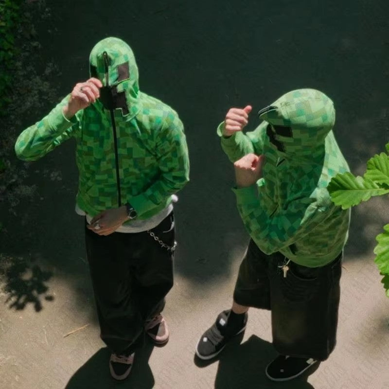 Minecraft Mob Plaid Hooded Zipper Jacket