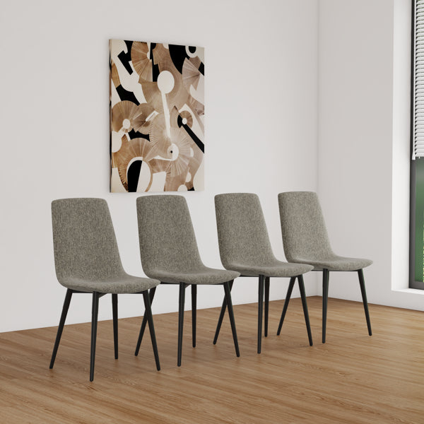 Set of 4 Linen Dining Chairs – Modern High Back Upholstered Chairs with Metal Frame