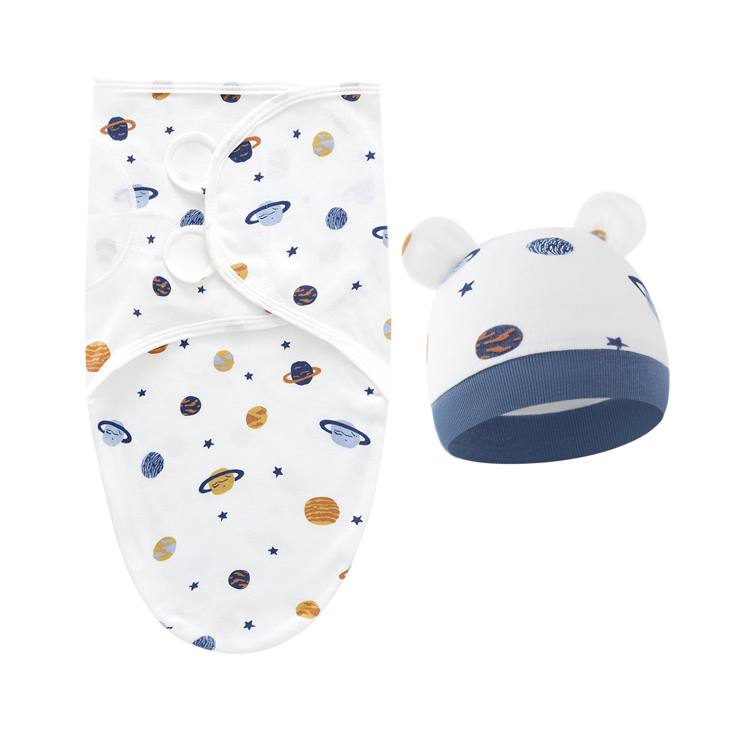 Pure Cotton Baby Swaddle Cocoon – Anti-Startle Newborn Sleep Wrap with Matching Hat