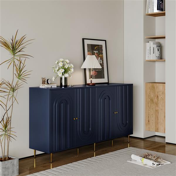 Modern Blue 4-Door Cabinet – Wooden Sideboard & Storage Buffet