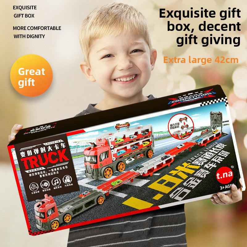 3-in-1 Transformable Truck Playset with Ejection Track & 16 Alloy Cars