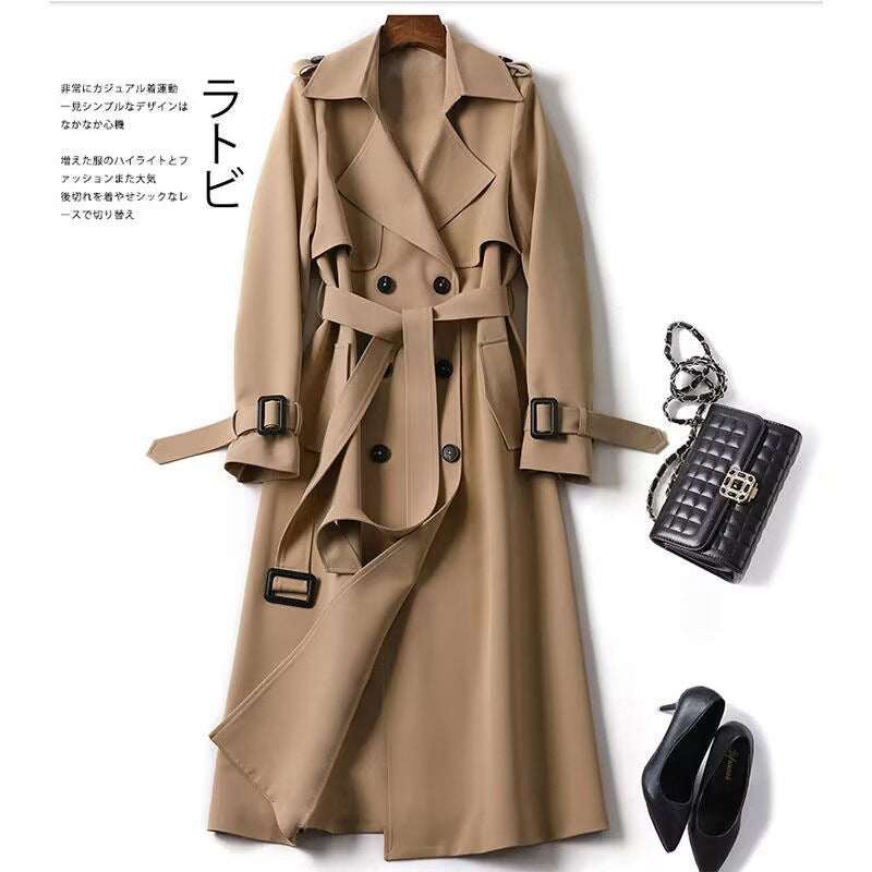 Slim Fit Double-Breasted Trench Coat – Long Lapel Classic Overcoat