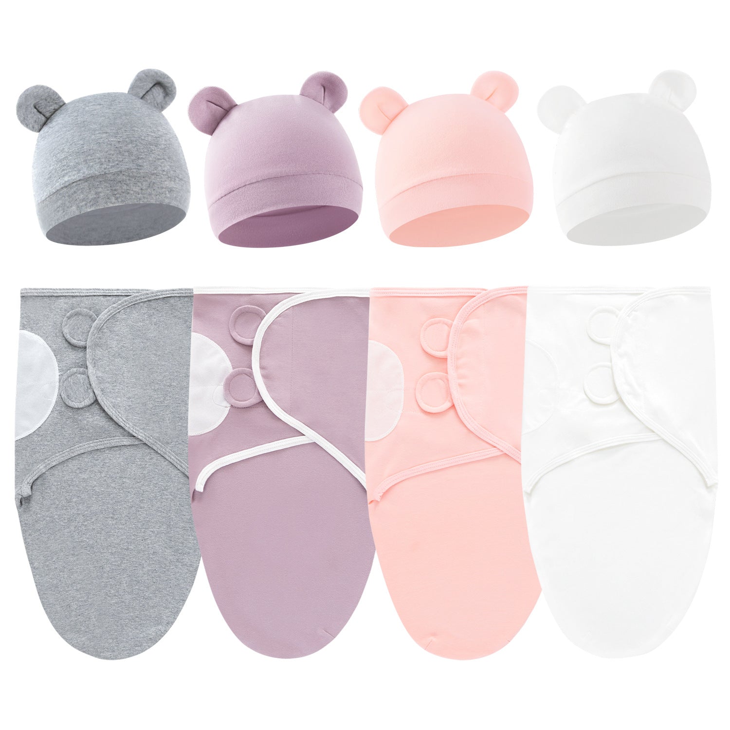 Pure Cotton Baby Swaddle Cocoon – Anti-Startle Newborn Sleep Wrap with Matching Hat