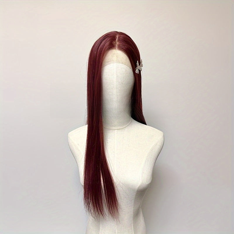Women’s Burgundy Lace Front Wig – Long Straight Synthetic Hair