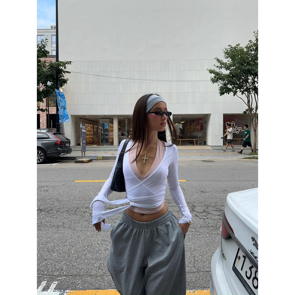 Women’s V-Neck Long Sleeve Top – Slim Fit Casual Shirt