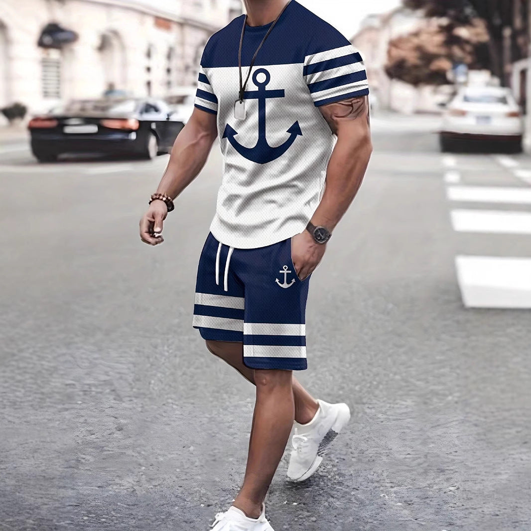 Men’s 3D Printed Summer 2-Piece Set – Short Sleeve T-Shirt & Casual Shorts Outfit