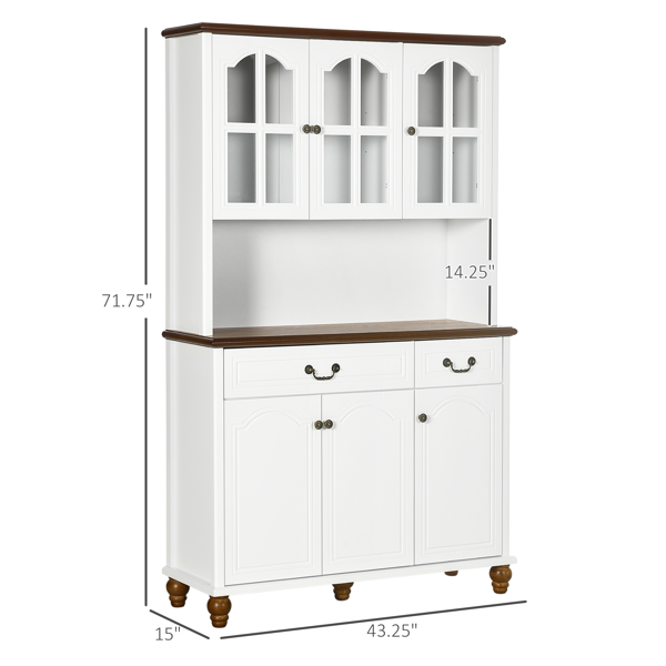 Vintage White Storage Cabinet – Glass Doors, Drawers & Adjustable Shelves