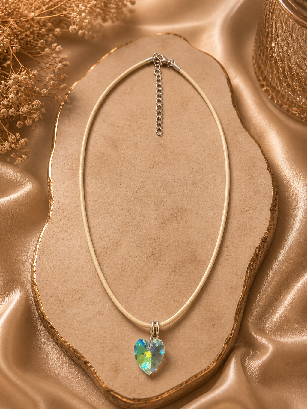 Crystal Heart Cord Necklace – Minimalist Love Pendant