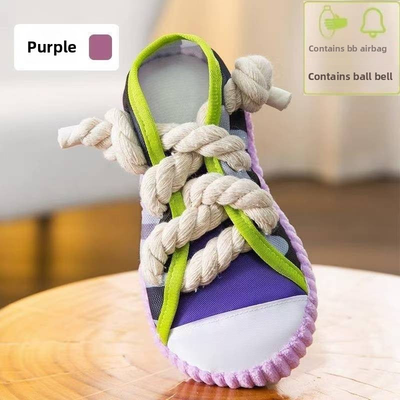 Dog Squeaky Shoe Toy – Canvas & Cotton Rope Chew Toy for Pets