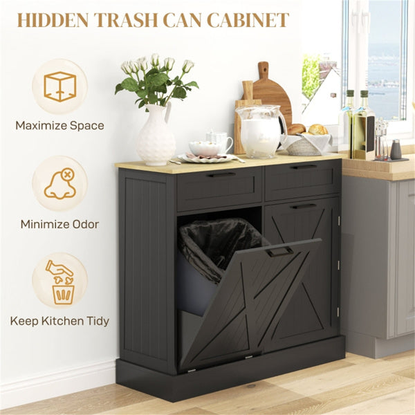 Farmhouse Multi-Functional Cabinet – Hidden Trash, Spice Rack & Drawers