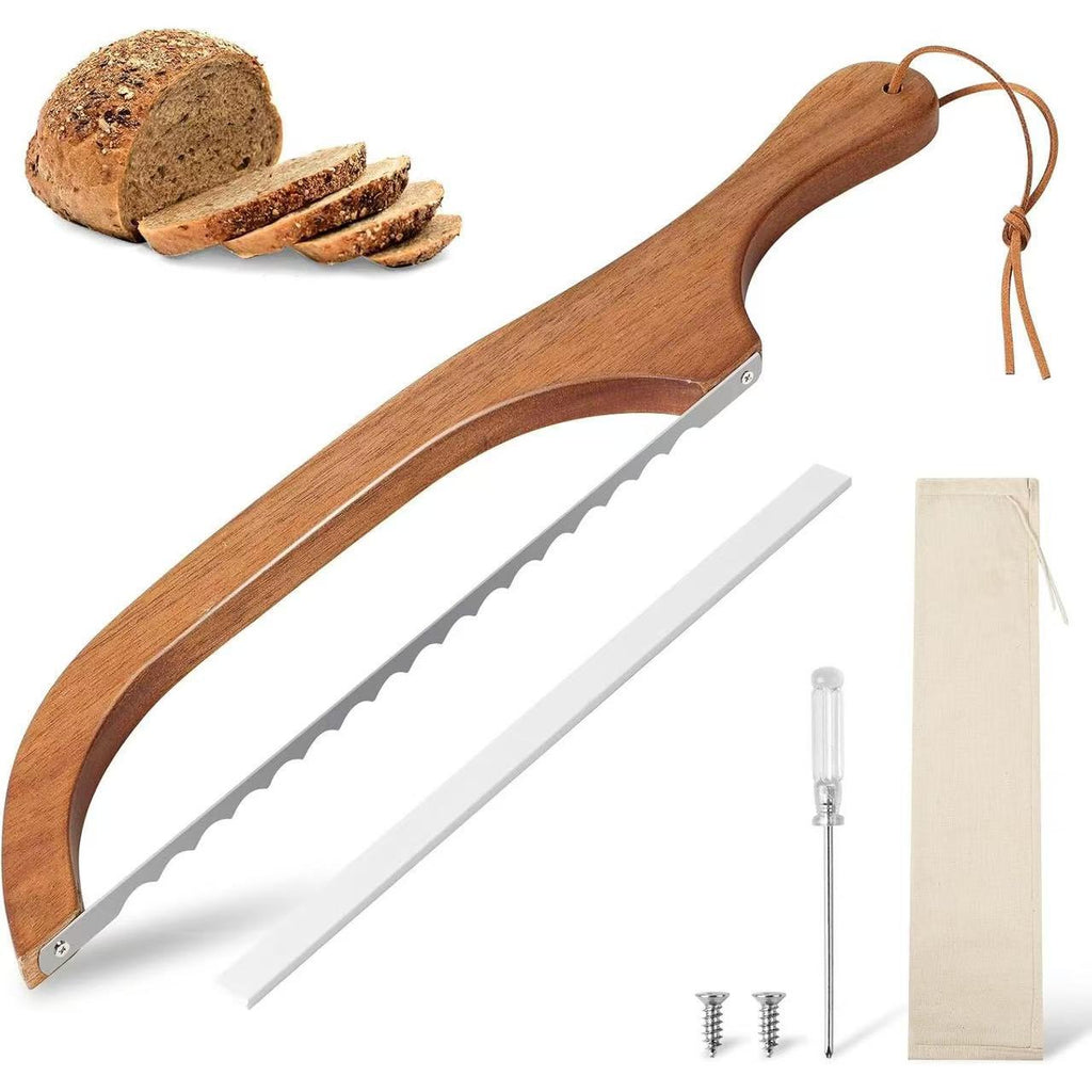 Bread Knife with Wooden Handle – Stainless Steel Serrated Knife for Baking