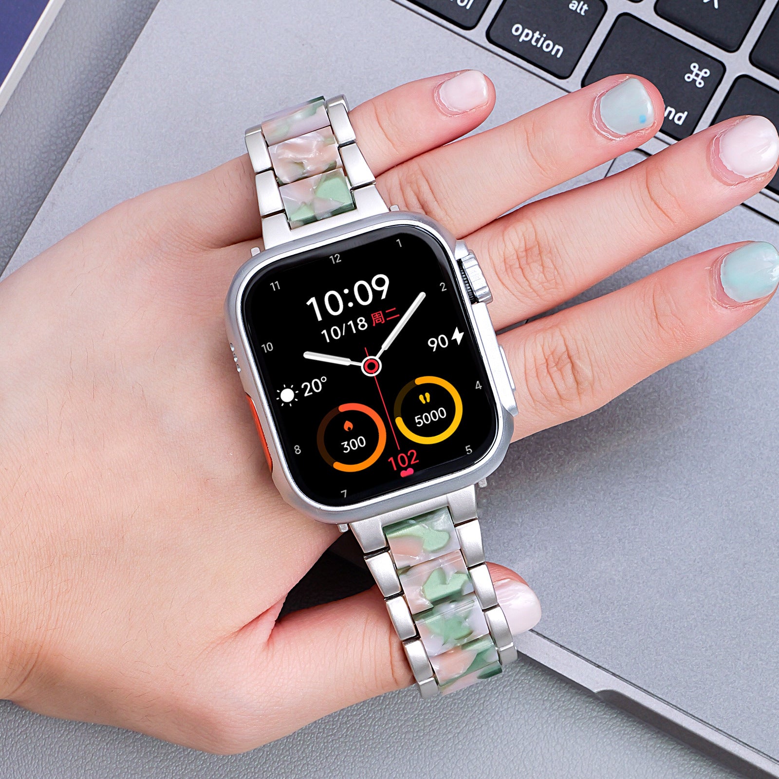 Metal Rainbow Resin Apple Watch Strap – Three-Bead Folding Buckle Replacement Band