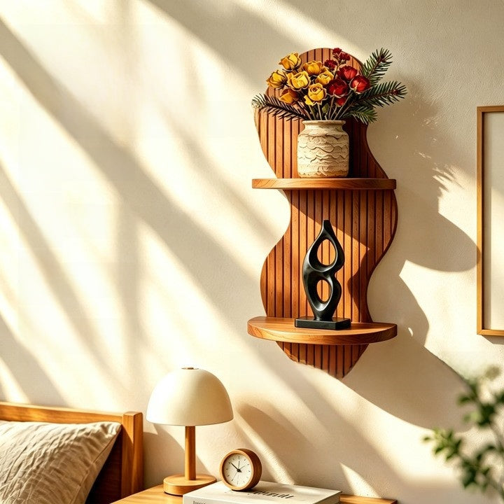 2-Tier Wooden Floating Wall Shelf – Modern Decorative Storage Shelf