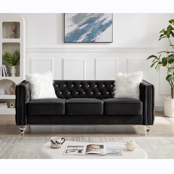 Crystal Tufted Sofa Bed with Pillows – Elegant & Comfortable