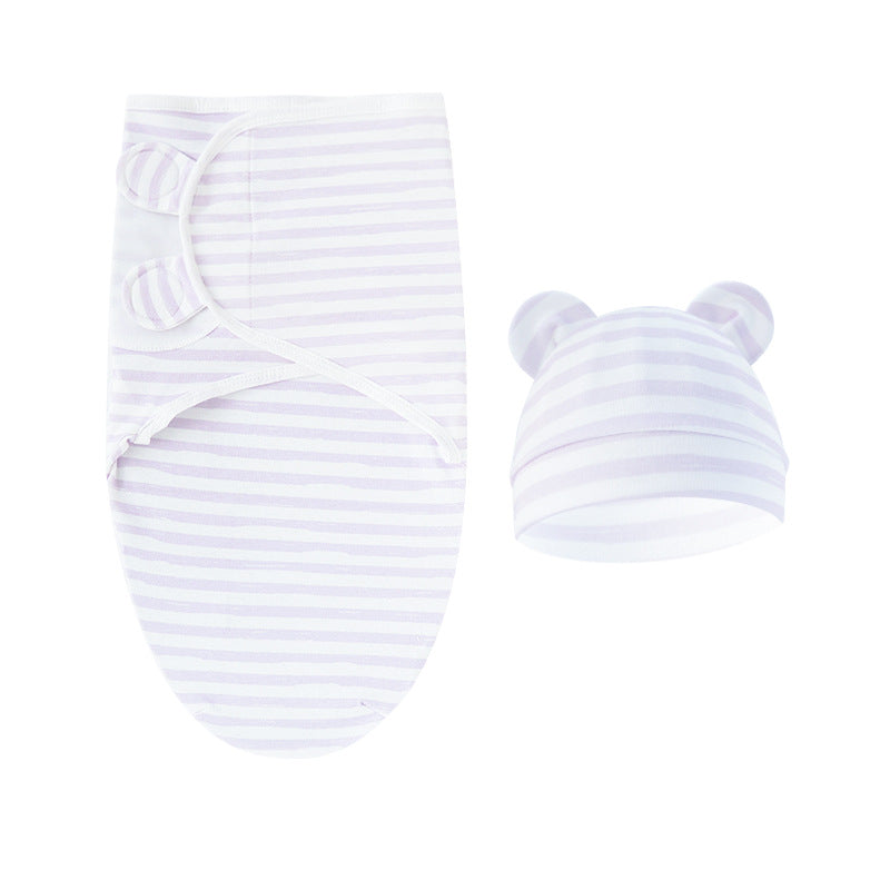 Pure Cotton Baby Swaddle Cocoon – Anti-Startle Newborn Sleep Wrap with Matching Hat