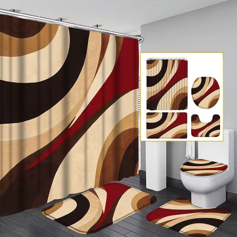 Geometric Shower Curtain Set – 4-Piece Bathroom Decor with Mats