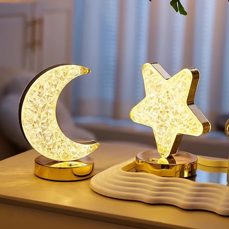 Crystal Star & Moon Night Light – Rechargeable Touch Lamp with Dimmable LED