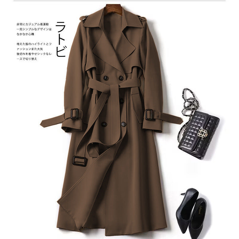 Slim Fit Double-Breasted Trench Coat – Long Lapel Classic Overcoat