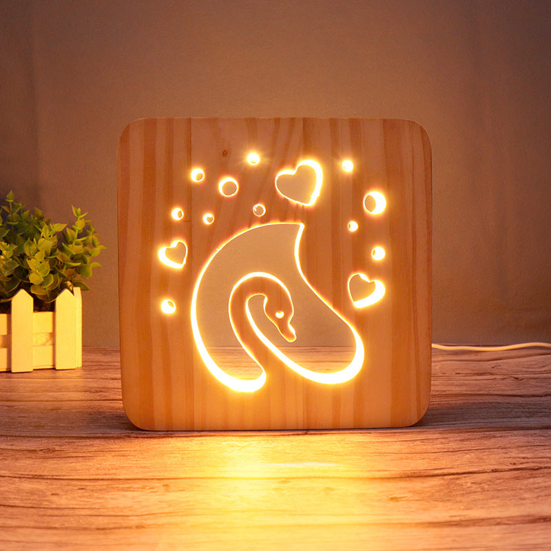 3D Wooden Projection Night Light – LED Carved Ambient Table Lamp