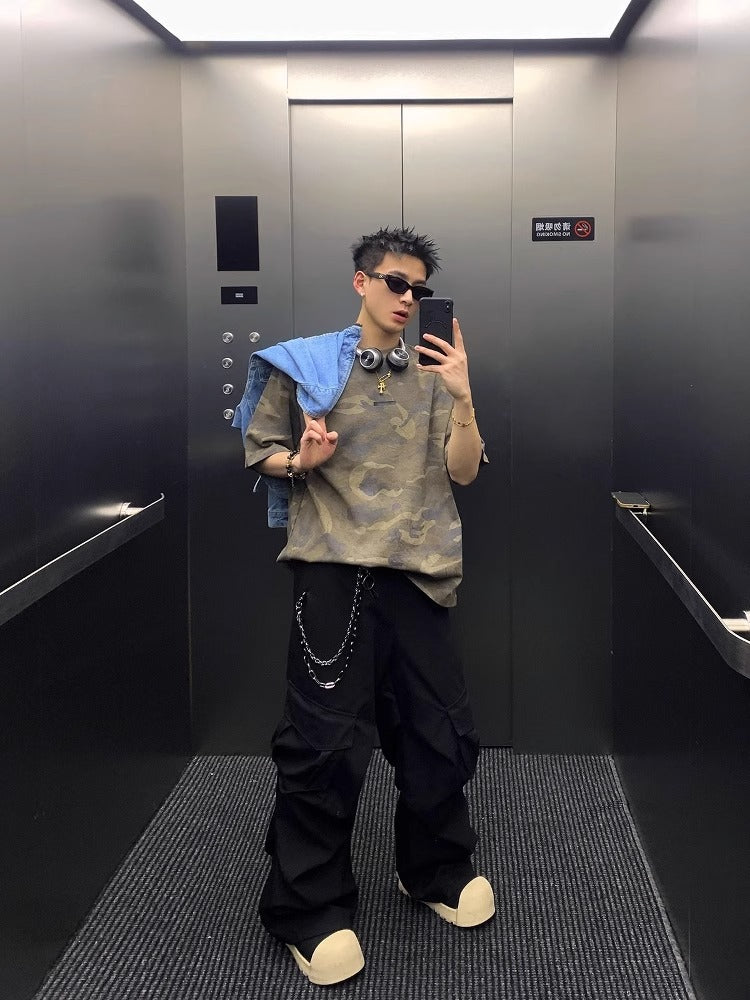 American Retro Camouflage T-Shirt – Vintage Washed Loose-Fit Summer Streetwear