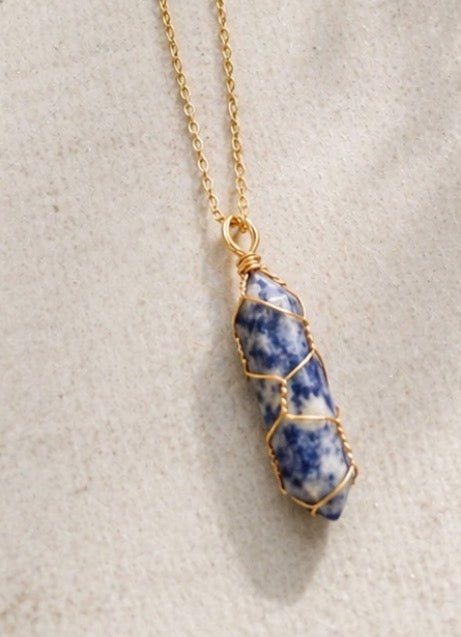 Sodalite Wire-Wrapped Necklace – Clarity & Intuition Crystal Pendant