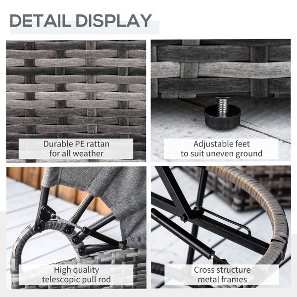 4-Piece Outdoor Rattan Daybed Set with Retractable Canopy – Multi Gray