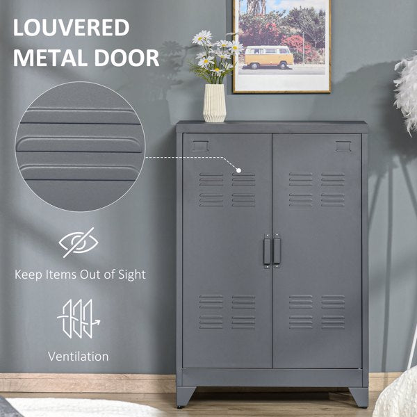Grey Metal Locker Storage Cabinet – Adjustable Shelves & Anti-Tip Design