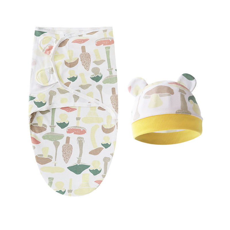 Pure Cotton Baby Swaddle Cocoon – Anti-Startle Newborn Sleep Wrap with Matching Hat