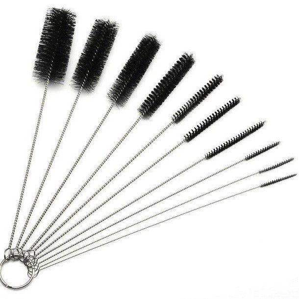 10-Piece Nylon Cleaning Brush Set – Stainless Steel Handles for Precision Cleaning