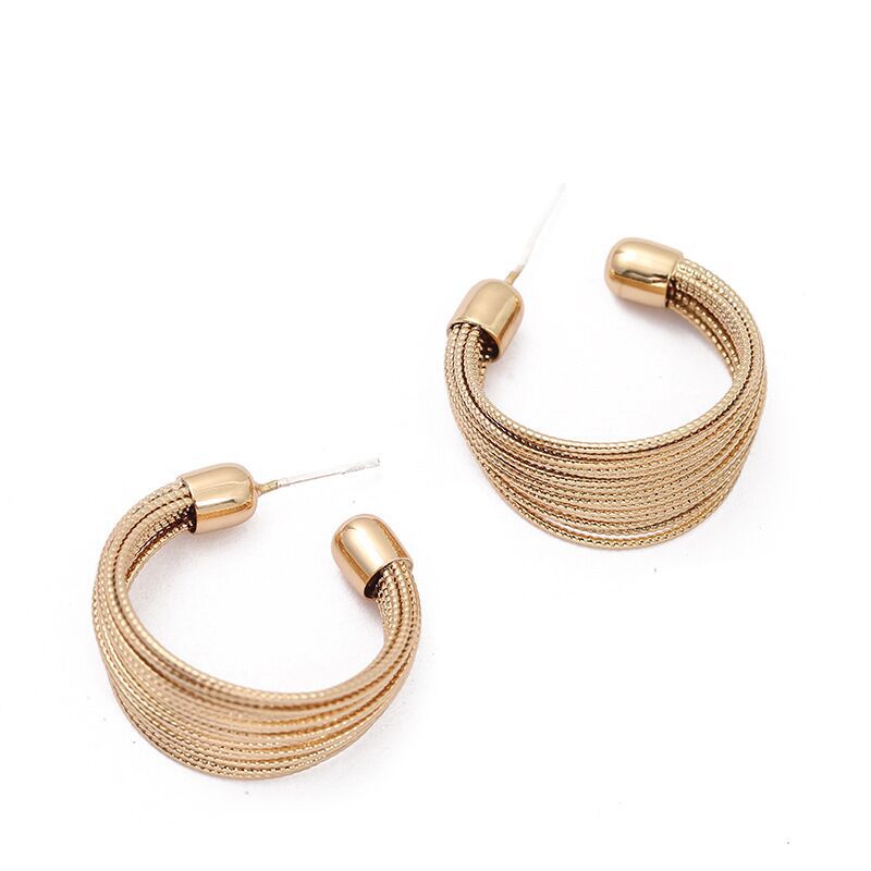 Brushed Metal C-Shape Hoop Earrings – Retro Geometric Minimalist Jewelry