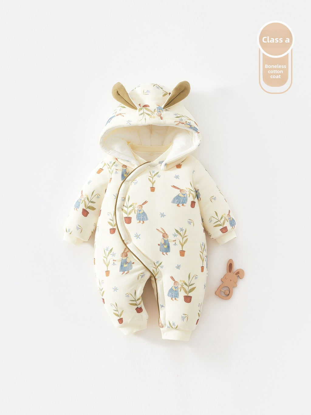 Thickened Cotton Baby Hooded Romper – 100% Cotton Winter Jumpsuit