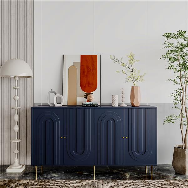 Modern Blue 4-Door Cabinet – Wooden Sideboard & Storage Buffet