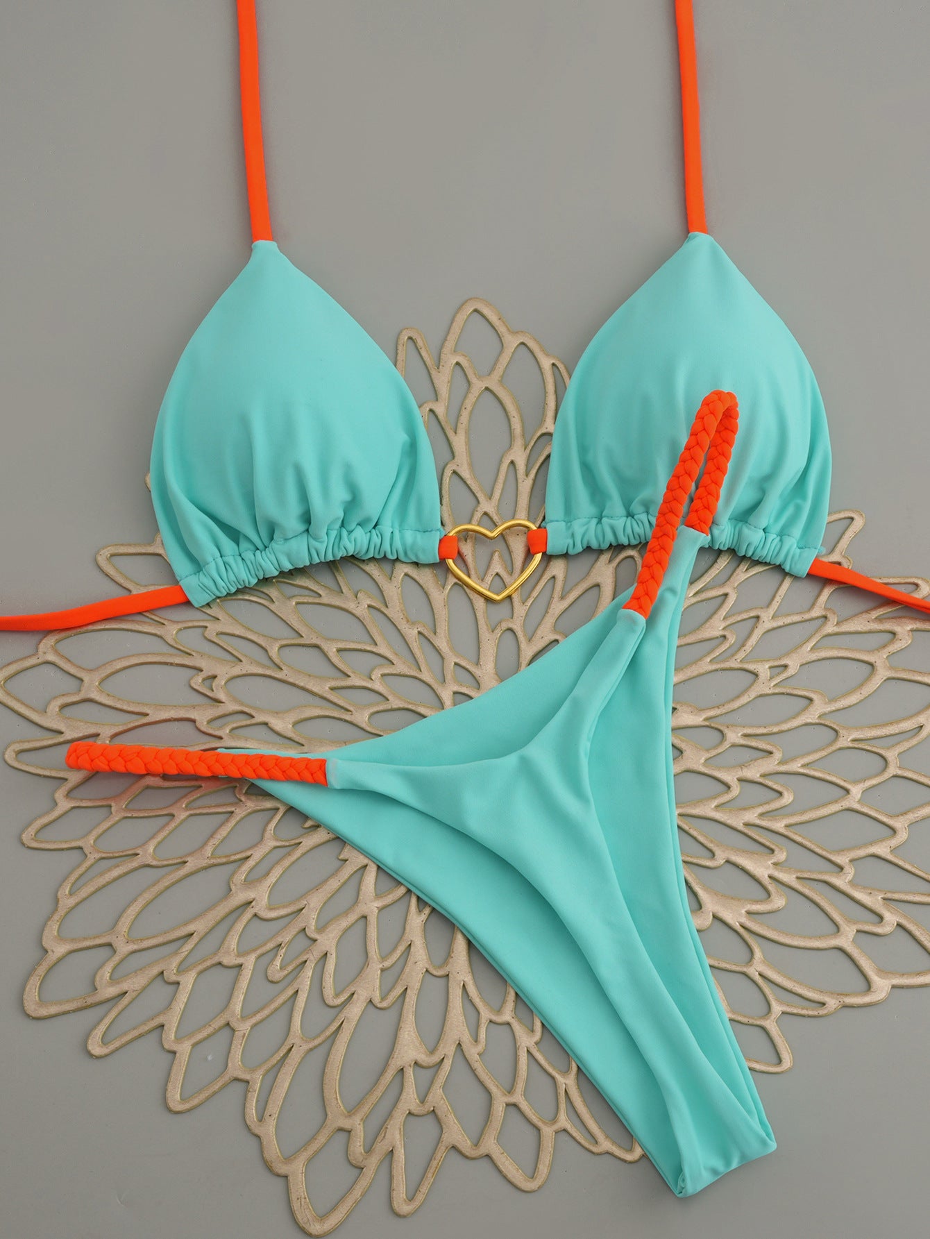 Women’s Heart Bikini Set – Lace-Up Low Waist Two-Piece Swimwear