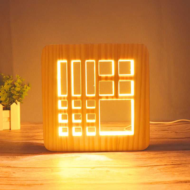 3D Wooden Projection Night Light – LED Carved Ambient Table Lamp