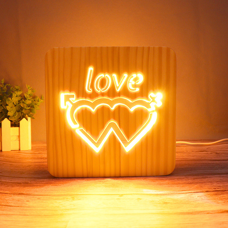 3D Wooden Projection Night Light – LED Carved Ambient Table Lamp