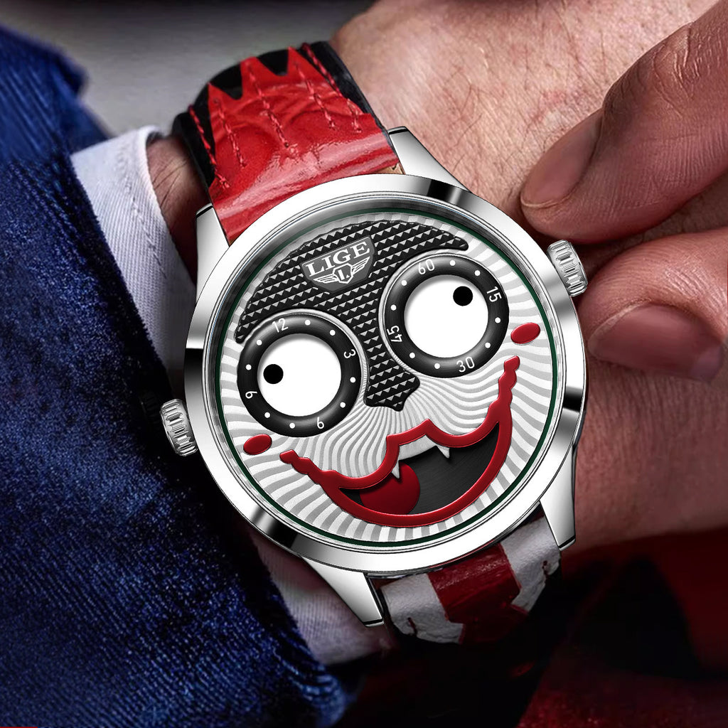 Moon Phase Clown Watch – Waterproof Quartz Leather Strap Watch