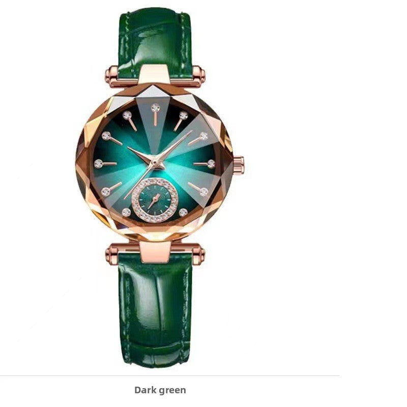 Ultra-Thin Quartz Women’s Watch with Dual Display – Elegant Round Dial Wristwatch