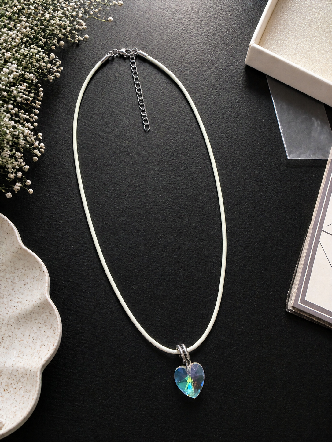 Crystal Heart Cord Necklace – Minimalist Love Pendant