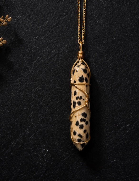 Dalmatian Jasper Crystal Necklace – Protection & Positivity Pendant