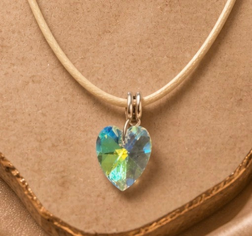 Crystal Heart Cord Necklace – Minimalist Love Pendant